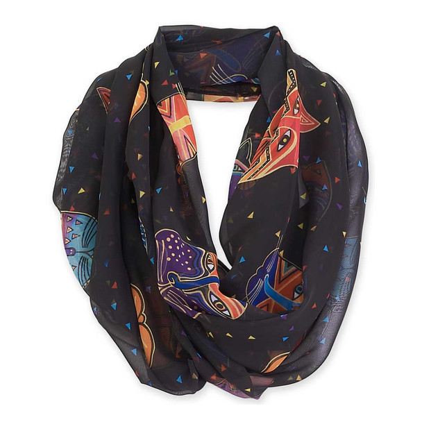 Laurel Burch Feline Faces Artistic Infinity Scarf Black LBI202a