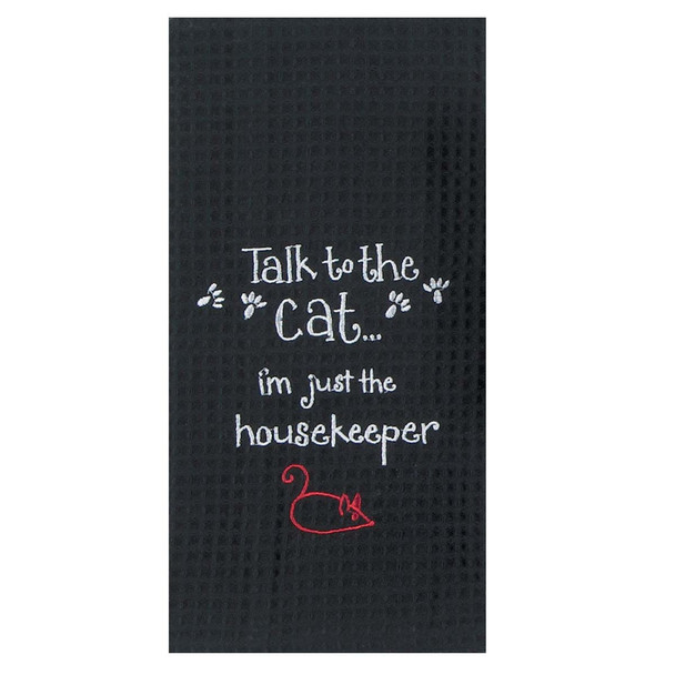 Housekeeper Cat Embroidered Waffle Cotton Towel - F0781