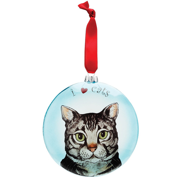 Rascal Gray Tabby 5" Glass Cat Christmas Ornament 45412