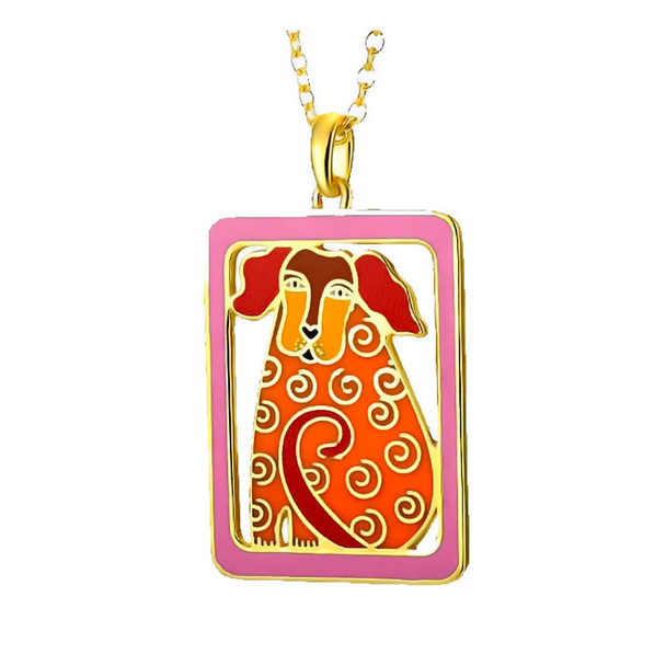 Dog Tails Laurel Burch Necklace RED - Silver 5074