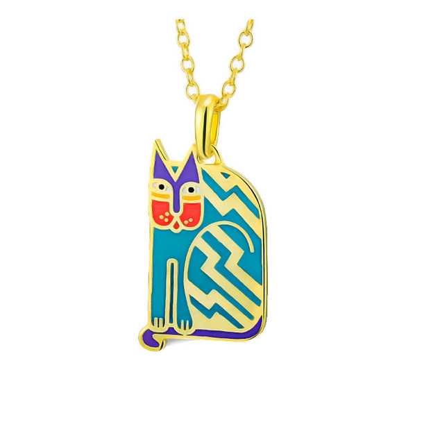 Aztec Cat Laurel Burch Necklace Blue - 5084