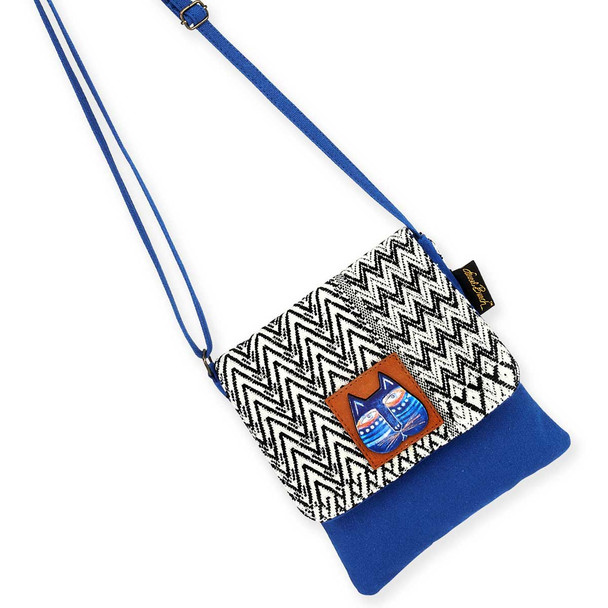 Laurel Burch Indigo Cat Flap Over Woven Crossbody Tote