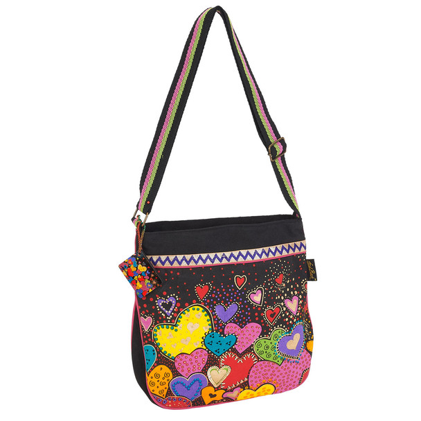 Laurel Burch Dancing Hearts Canvas Crossbody Tote - LB6013