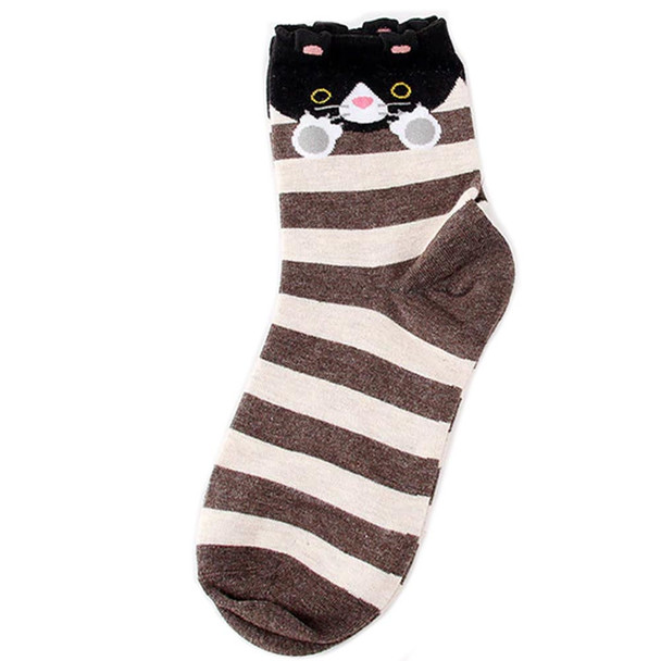 Brown striped Socks with Black Cat -  CC125