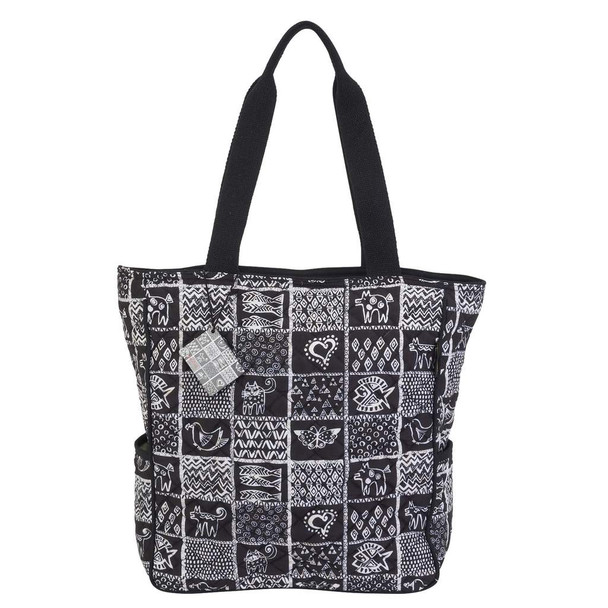 Laurel Burch Black and White Cats Stamp Pattern Quilted Shoulder Tote