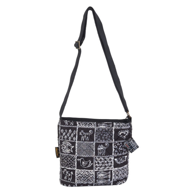 Laurel Burch Black and White Cats Stamp Pattern Quilted Crossbody Tote - LB6563