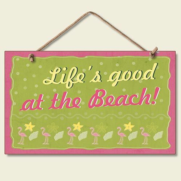 Pink Flamingo Sign "Life's Good at the Beach" - 41-043