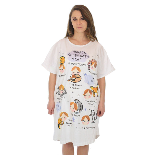 Cat Theme Sleep Shirt Pajamas "How to sleep with a Cat" 00771T