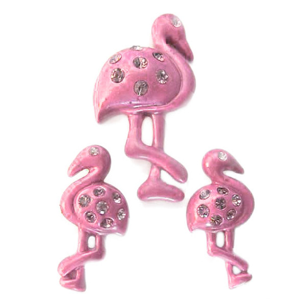 Pink Flamingo Post Earrings and Necklace Pendant Set - N1092