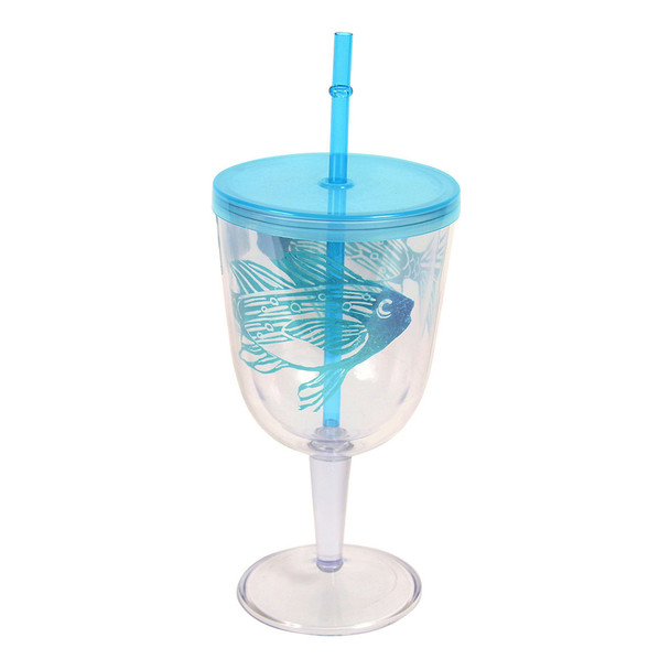 Fish Design Insulated Plastic Wine Goblet Lid & Straw - 26030A