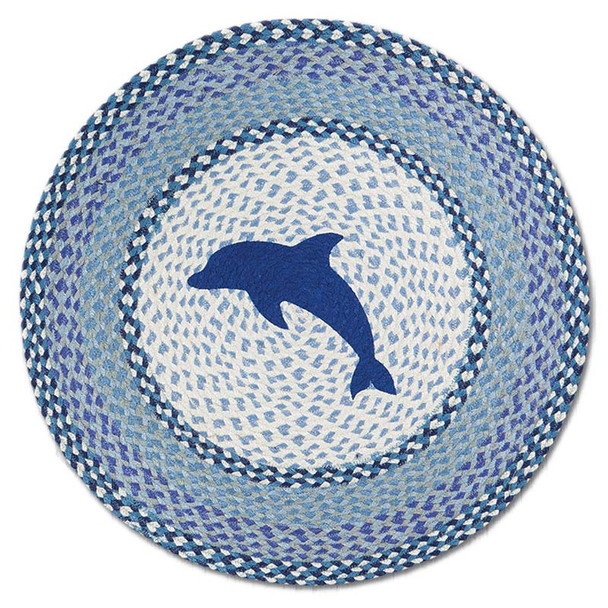 Blue Dolphin 27" Hand Printed Round Braided Floor Rug RP-525