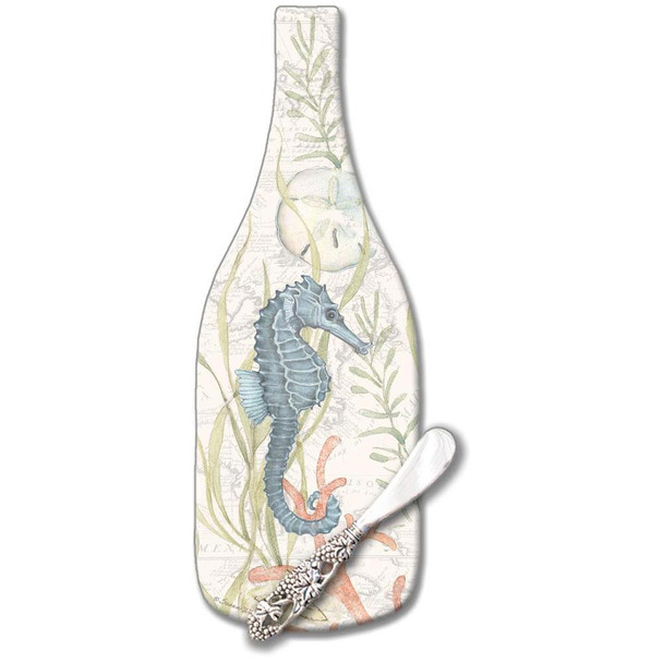 Seahorse and Sand Dollar Bottle Shaped Glass Cutting Board