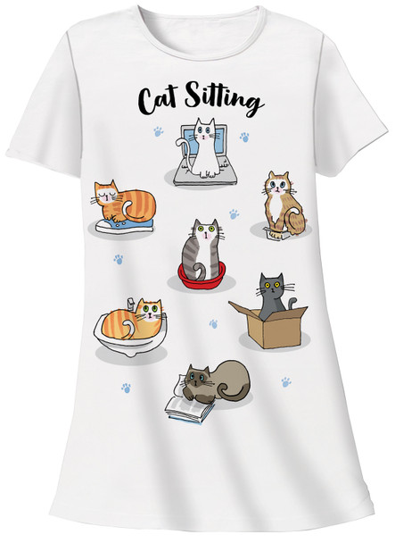 Cat Theme Sleep Shirt Pajamas - Cat Sitting - 339T