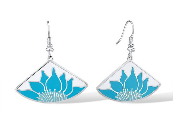 Lotus White Blue Laurel Burch Earrings -  5089W