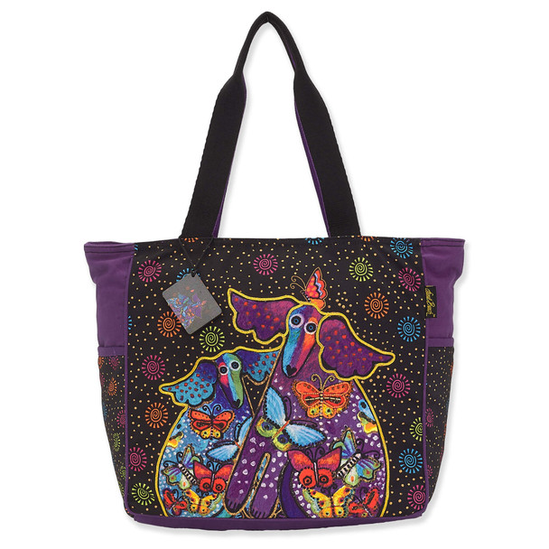 Laurel Burch Dogs and Papillons Canvas Shoulder Tote – LB8170