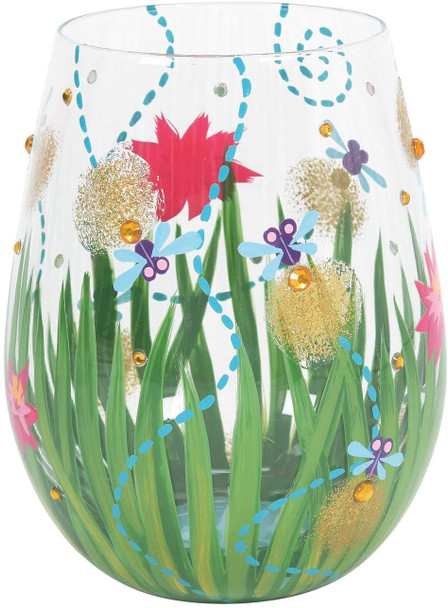 Enesco Designs by Lolita Firefly Hand-Painted Artisan Stemless Wine Glass, 1 Count (Pack of 1), Multicolor