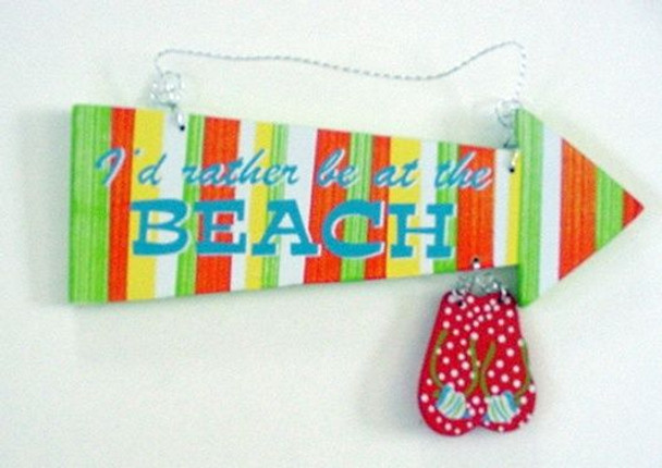 Flip Flops "I'd Rather Be at the Beach" Wood Sign - 11303