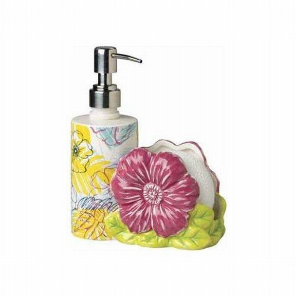 Tropical Hibiscus Flower Pump Dispenser with Scrubby Holder - 13580
