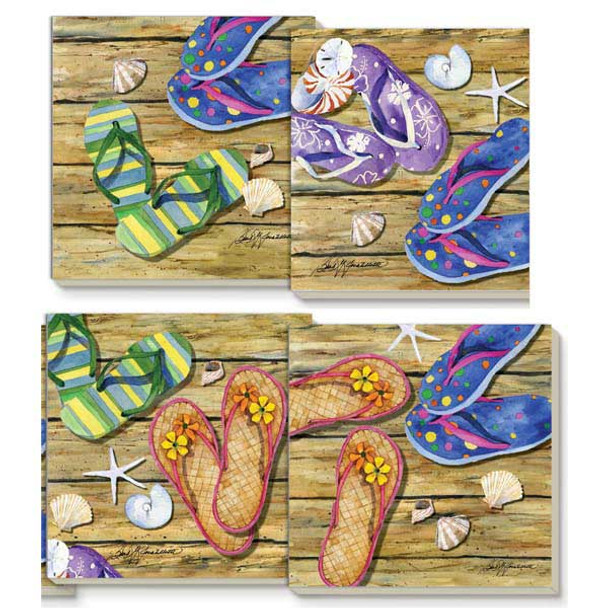 Flip Flops Square Stone Coasters - Set of 4 Assorted - 14945