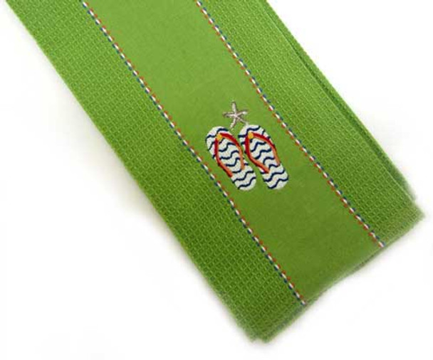 Green Flip Flop Star Embroidered Dish Towel 22661