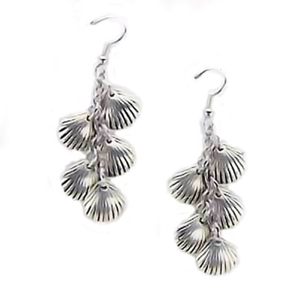Silver Tone Four Sea Shells Earrings 43397