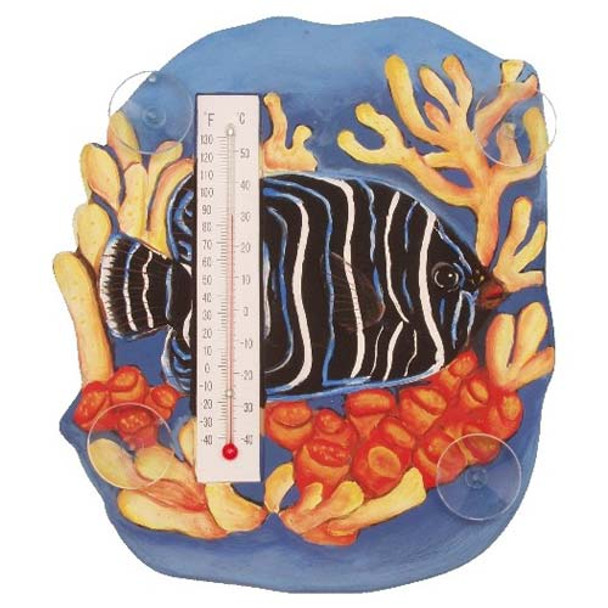 Blue Angelfish Coral Wood Window Thermometer 21720-31