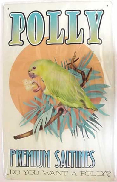 Parrot Tin Sign "Polly Premium Saltines" -29855B