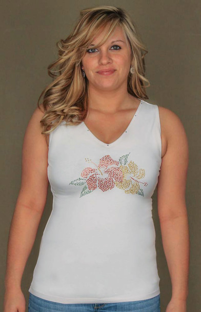 Hibiscus Flower Tank Top with Rhinestones - Size Small - 6041/1357