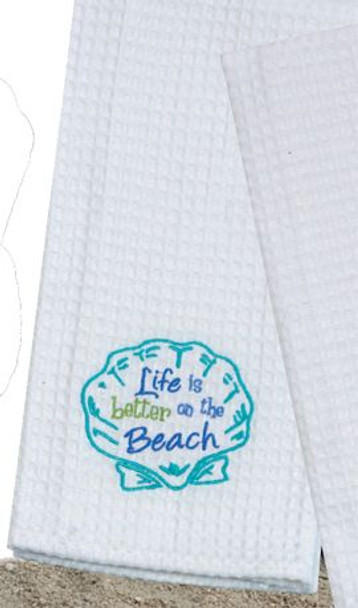 Scallop Beach Theme Waffle Weave Kitchen Towel - A8711