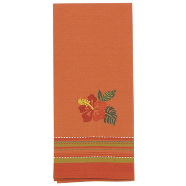 Tropical Hibiscus Flower Embroidered Cotton Tea Towel - R2518