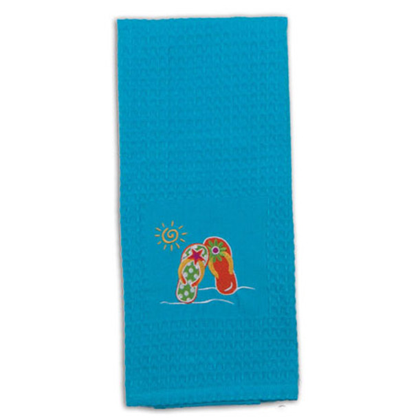Beach Time Flip Flops Embroidered Waffle Towel R6224