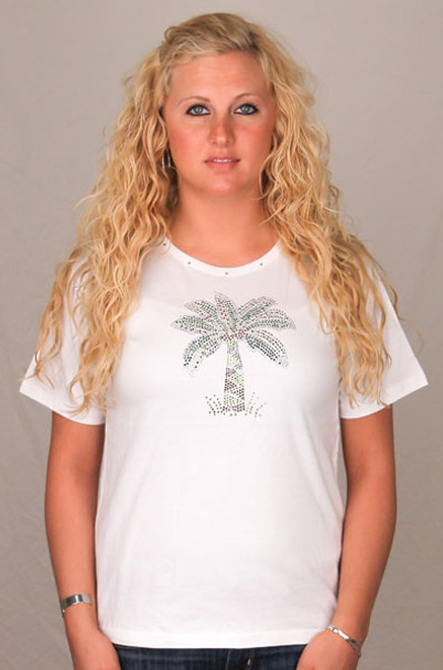 Palm Tree Tee Shirt - White with Rhinestones 910-800
