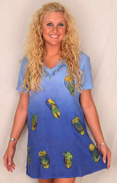 Raya Sun Hand Painted Short Sleeve Dress Flip Flop Design - 2 Color Choices - 4619