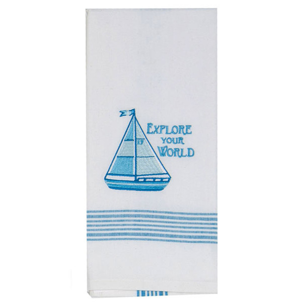 Sail Boat Embroidered Embroidered Tea Towel F0733