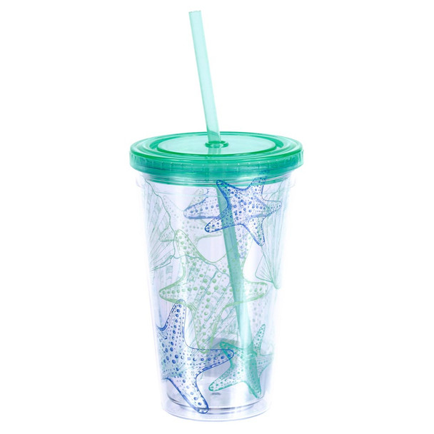 Shells Green Insulated 18oz Plastic Tumbler with Lid & Straw - 25263G