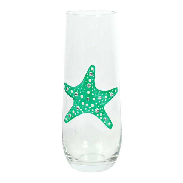 Handpainted Dazzling Shell Starfish Stemless Champagne Glass 8oz - 25250s