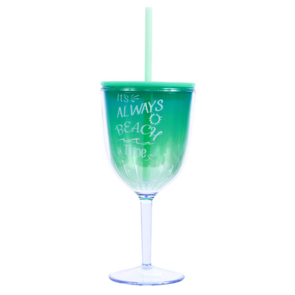 Always Beach Time Insulated Plastic Wine Goblet Lid & Straw - 25266A