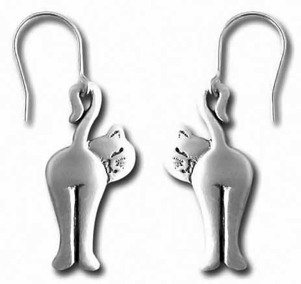 Cat Backview Pewter Drop Earrings 3896EFP