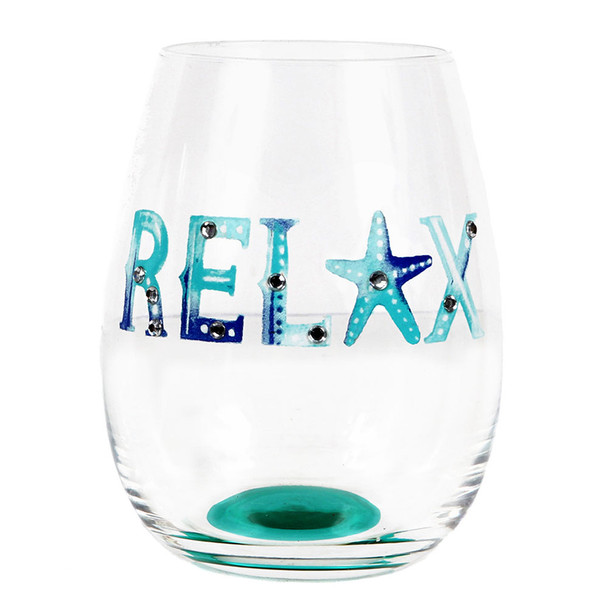 Relax Watercolor Words Stemless Wine Glass 20120R