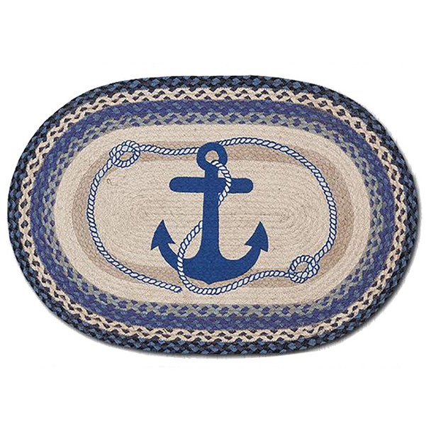 Blue Anchor 20x30 Hand Printed Oval Braided Floor Rug OP-443