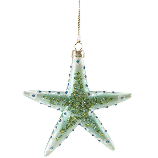 Sparkles Spotted Starfish Glass Ornament Aqua