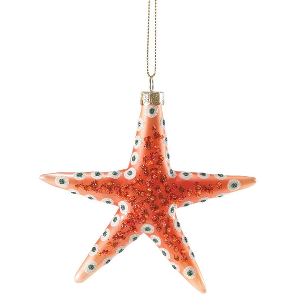 Sparkles Spotted Starfish Glass Ornament Coral
