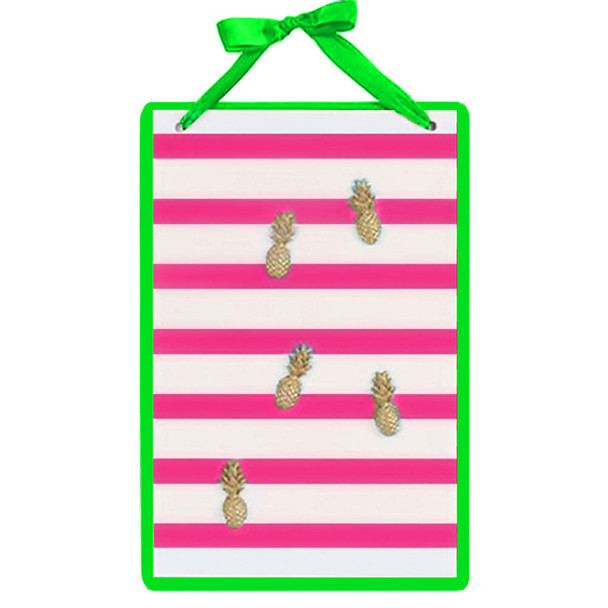 Pink Striped Magnetic Wall Board Sign with Pineapple Magnets 60571A