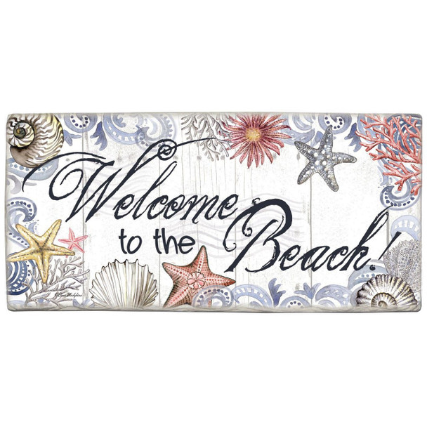 Wall Sign "Welcome to The Beach" - Printed Stone Sign 8" x 4" 33914