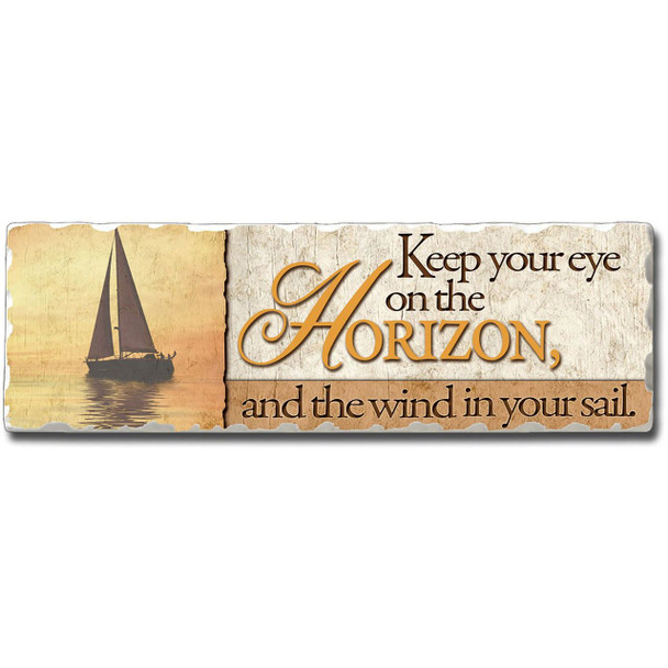 Beach Wall Plaque "Keep Your Eye on the Horizon" - Printed Stone Sign 8" x 2" - 35051