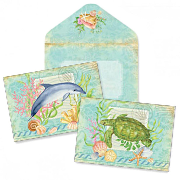 Boxed Dolphin and Sea Turtle Note Cards 10 Pack 09-045