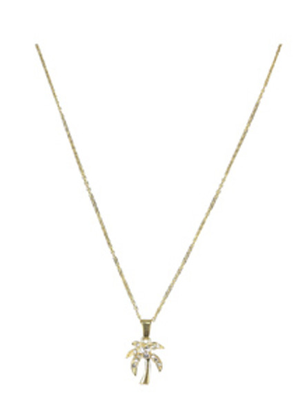 Palm Tree Necklace - Jeweled Gold Tone with Chain - 48196