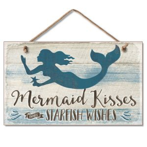 Beach Mermaid Wood Sign - Mermaid Kisses - 41-01819