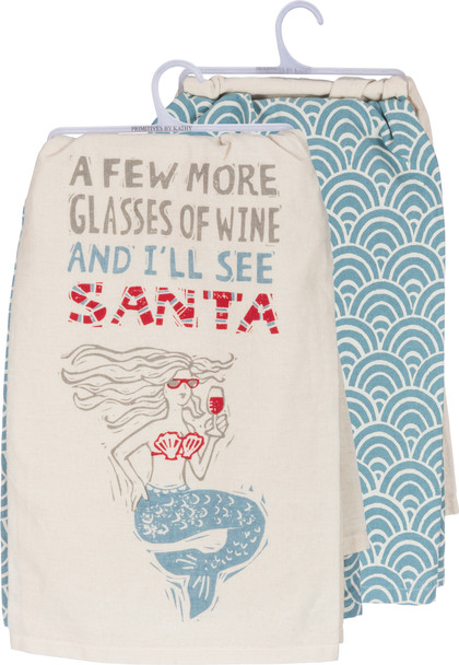 Mermaid Santa Dish Towel - A Few More Glasses of Wine and I'll See Santa - Dish Towel Set - 36423