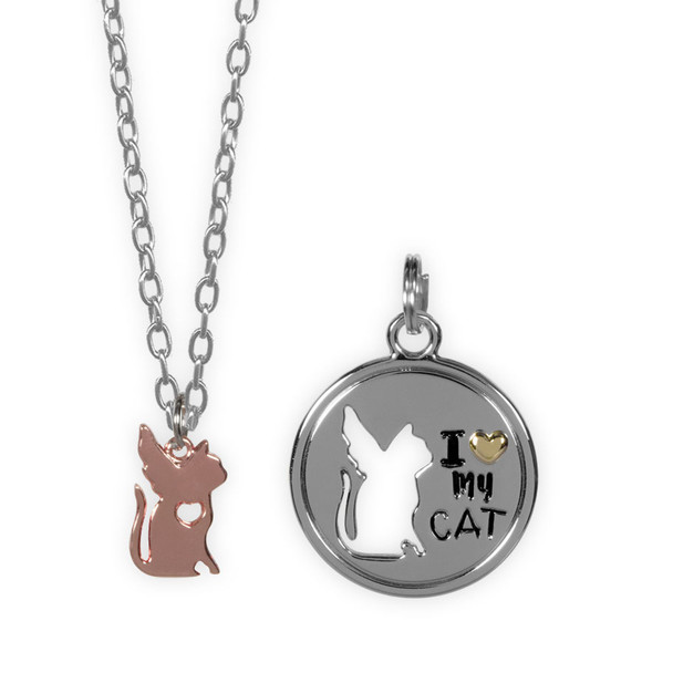 I Love My Cat Angel Pendant Necklace and Charm Set - 16106